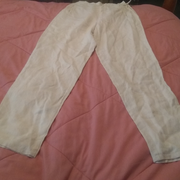 Talbots Irish Linen Cream Ankle Pants Women's - Picture 2 of 5